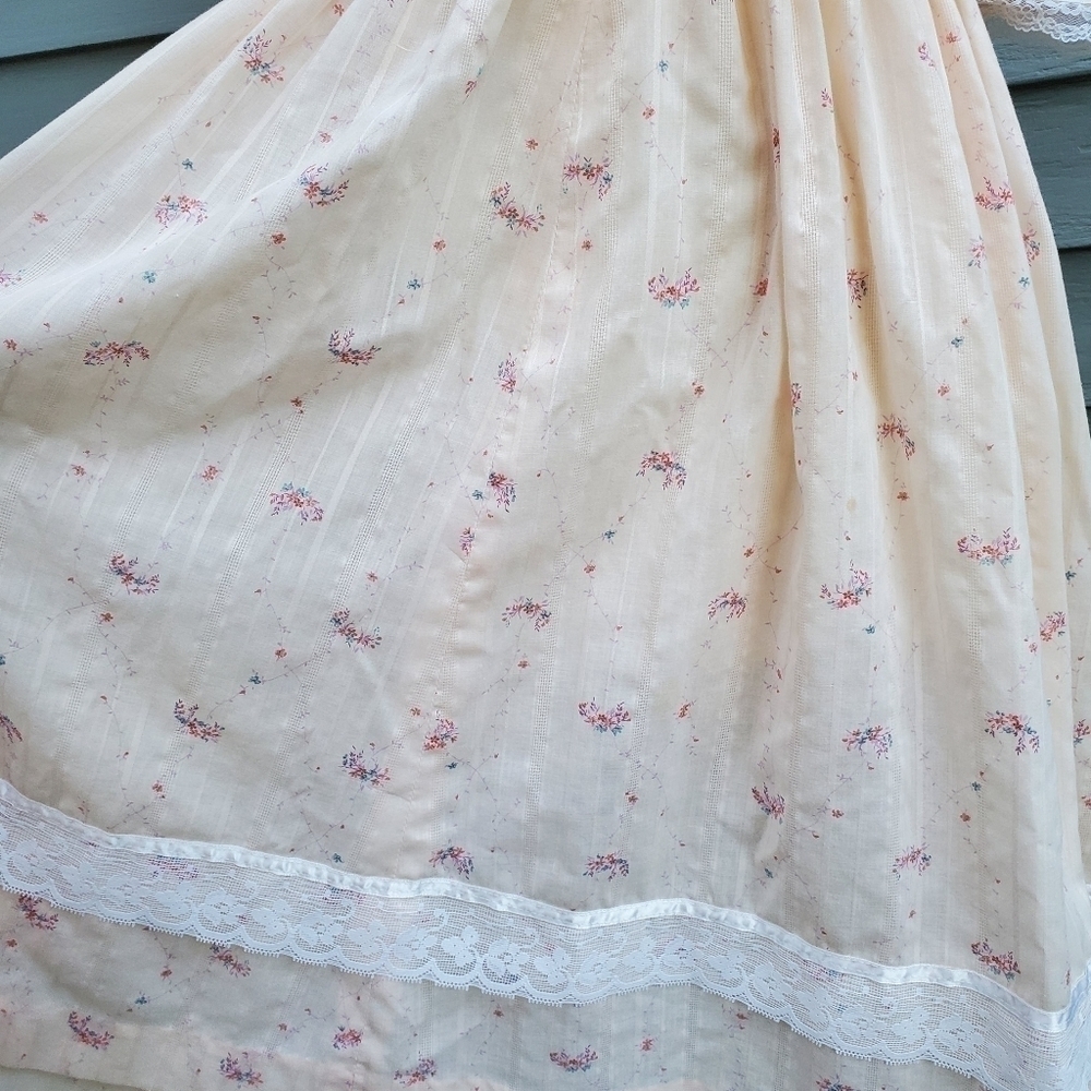 Vintage 70s Handmade Cottagecore Prairie Peach Pink Floral‎ Lace Midi Dress Sm - Picture 5 of 8